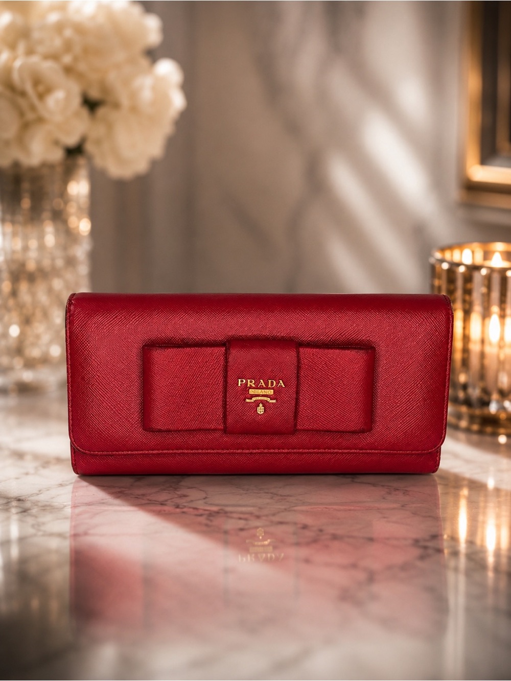 Prada Pink Saffiano Leather Iconic Bow Wallet | Full Inclusion